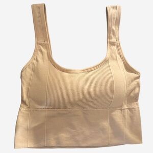 NEW Knit Wireless Sports Bralette Comfy Lightly Padded Nude Ribbed Loungewear S
